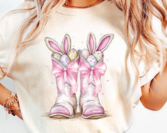 Howdy Easter Sweatshirt, Western Easter Bunny Shirt, Cowboy Boots Easter Shirt, Easter Coquette Bow Shirts for Women, Cowgirl Easter Shirt