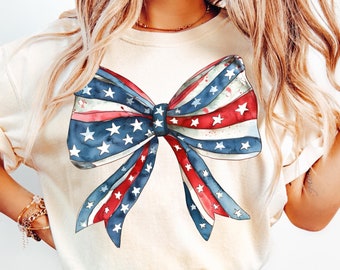 Coquette 4th of July Shirt, American Flag Shirt, USA Tshirt, Retro 4th of July Shirt, Trendy Summer Shirt, Coquette Bow Tee, Patriotic Shirt