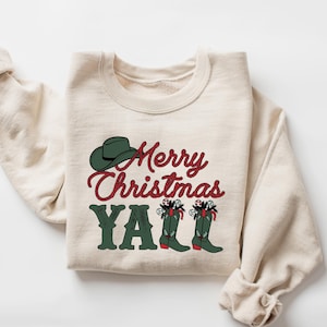 Cowboy Merry Christmas Yall Sweatshirt, Western Christmas Sweater, Cowgirl Christmas Sweatshirt, Ugly Christmas Sweater, Christmas Gifts