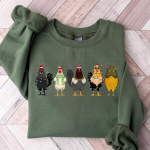 Сute Christmas Chickens Sweatshirt, Christmas Farm Animals Sweatshirt, Womens Christmas Chicken Sweatshirt,Christmas Holiday Sweatshirt Gift