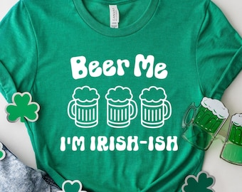 Beer Me I'm Irish-Ish Micro Rib Baby Tee, St. Patrick's Day Outfit, Green Beer St Pattys Top, Irish Pride Theme T-Shirt, Pub Bar Crawl Party