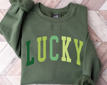 Womens Lucky Sweatshirt, Cute St Patricks Day Sweatshirt, Irish Day Shirt, Shenanigans Sweatshirt, Retro Shamrock Shirt, Four Leaf Clover