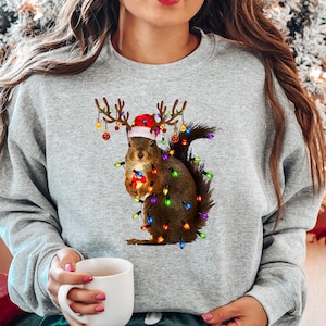 Christmas Squirrel Lights Sweatshirt, Christmas Squirrel Hoodie, Christmas Lights Sweater, Christmas Squirrel Gift, Cute Christmas Sweater