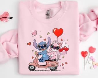 Valentine's Day Stitch Angel Shirt, Happy Valentine's Day Shirt, Valentines Family Trip, Magical Heart Valentines, Retro Cartoon Valentine