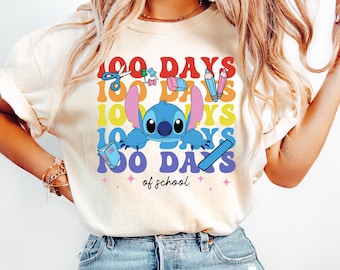 Stitch 100 Days of School Shirt, 100 Days Student Tee, Stitch Pupil T-Shirt, 100 Days Stitch Tee, School Sweatshirt, 1st Grade Student Tee