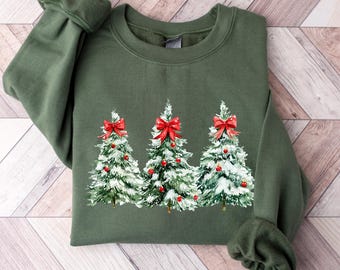 Coquette Bow Christmas Sweatshirt, Christmas Tree Shirt, Christmas Sweatshirt, Girly Christmas Sweater, Coquette Bow Sweater, Christmas Tee