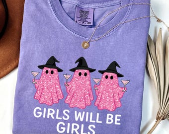 Comfort Colors® Vintage Girls Will Be Girls Witch  Shirt, Funny Witch Vintage Shirt, Vintage Halloween Women Shirt, Witchy Vibes Shirt