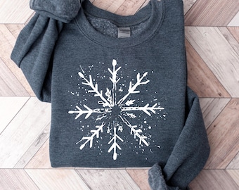 Camiseta de copo de nieve, camiseta navideña genial, camiseta de fiesta, camiseta navideña para mujer, camiseta de invierno con copo de nieve, camiseta navideña con gráfico de copo de nieve