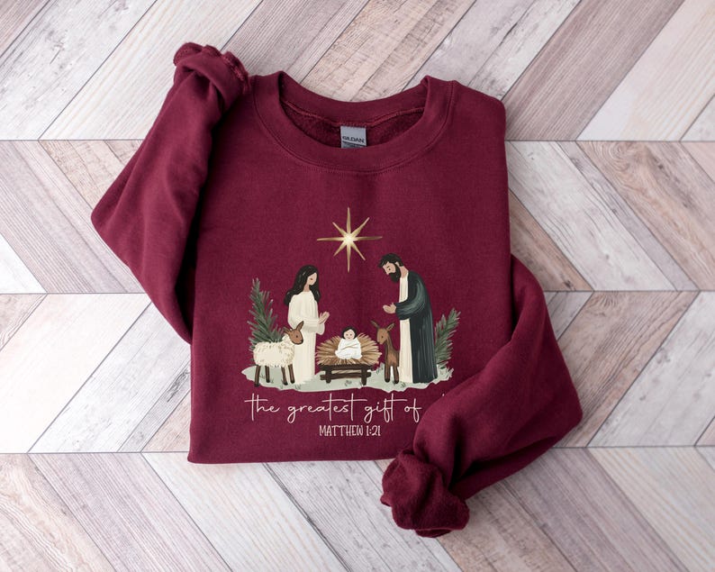 Greatest Gift Of All Sweatshirt, Christian Christmas Sweatshirt, Nativity Scene Sweater, Christmas Faith Jesus Nativity Shirt, Bible Verse bild 4