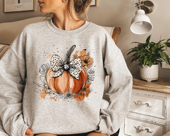 Floral Fall Pumpkin Shirt, Retro Pumpkin Bow Shirt, Coquette Fall Shirt, Cozy Autumn Shirt, Halloween Flowers Tshirt, Fall Flowers Shirt
