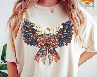 Eagle America Bow Shirt, Coquette 4th Of July Shirt, American Girl Shirt, 4th Of July Shirt, 4th Of July Gift, Patriotic Shirt, Freedom Tee