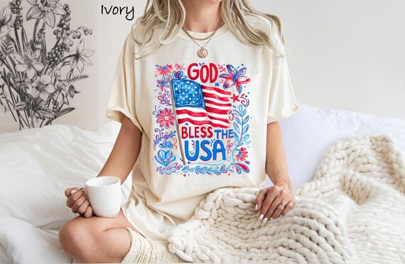 God Bless The USA Shirt, Floral USA Flag Gift, Patriotic Tee, Fourth of July Shirt, USA Flag Shirt, Summer Graphic Tee, 4th of July Shirt