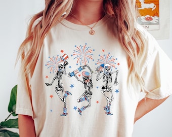 4th Of July Party Shirt - 4th Of July Skeleton Shirt - Dancing Skeleton Shirt - USA Festival Shirt - Funny American Shirt