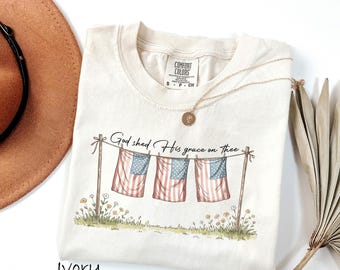 Comfort Colors® God Shed His Grace on Thee Shirt, Christian Patriotic T-Shirt, American Flag Tee, Bible Verse 4th of July Shirt, Faith Shirt