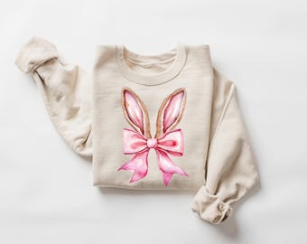 Easter Bunny Sweatshirt, Retro Easter Sweater, Coquette Bow Bunny Sweater, Easter Bunny Sweater, Cute Bunny Easter Day Gift,Bunny Sweatshirt