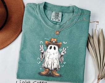 Comfort Colors® Cowboy Ghost Shirt, Cute Ghost TShirt, Womens Halloween Shirt, Spooky Season Shirt, Halloween Gift, Cute Fall Shirt
