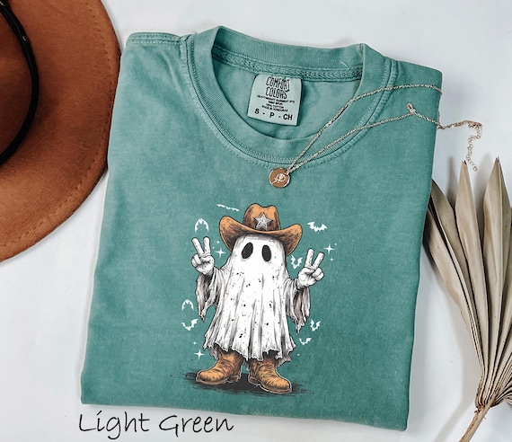 Comfort Colors® Cowboy Ghost Shirt, Cute Ghost TShirt, Womens Halloween Shirt, Spooky Season Shirt, Halloween Gift, Cute Fall Shirt