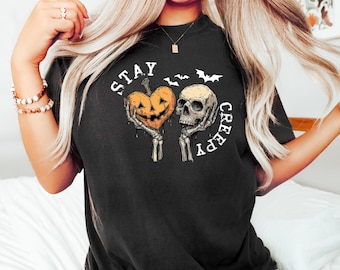 Stay Creepy Sweatshirt, Womens Halloween Sweatshirt, Cute Skeleton Hands Hoodie, Funny Halloween Sweater, Skull Tee, Spooky Season Shirt