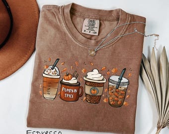 Comfort Colors® Pumpkin Halloween Ghost Coffee Shirt, Fall Coffee Pumpkin Shirt, Halloween Ghost Shirt, Coffee Latte Shirt, Fall Shirt