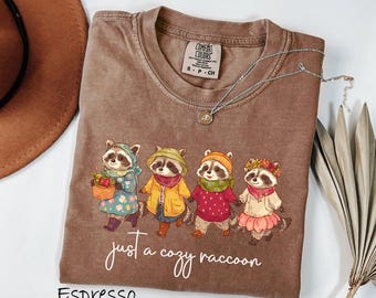 Comfort Colors® Just A Cozy Raccoon Shirt, Fall Vibes Raccoon T-shirt, Silly Raccoon Sweatshirt, Autumn Season Shirt Gift, Cute Raccoon Tee