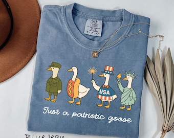 Comfort Colors® Patriotic Goose Shirt, Funny Fourth Of July Gift, USA Goose T-Shirt, Cute American Graphic Tee, 4th Of July Goose Meme Shirt