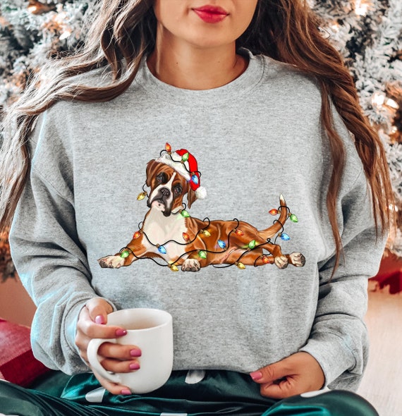 Boxer Christmas Dog Sweatshirt, Dog Christmas Shirt, Boxer Dog Mom Shirts, Gift for Dog Lover, Holiday Dog Owner Sweater, New Year Dog Shirt
