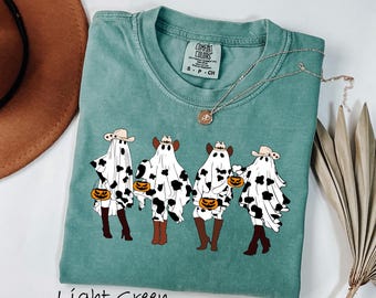 Comfort Colors® Cowboy Cow Ghost Shirt, Cute Ghost TShirt, Womens Halloween Shirt, Spooky Season Shirt, Halloween Gift, Cute Fall Shirt