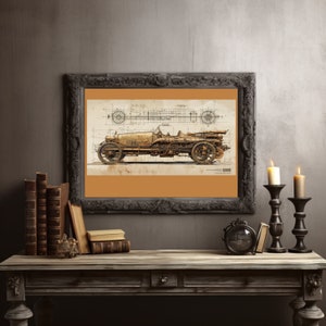 Steampunk Mechanical Car II Print -blueprint and diagrams for steampunk car- Print- Archival Matte or Satin Finish Prints
