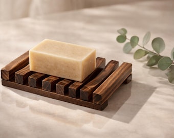 Jabonera minimalista de madera: jabonera natural con drenaje para jabón artesanal, bandeja rústica para champú, decoración ecológica para el baño.