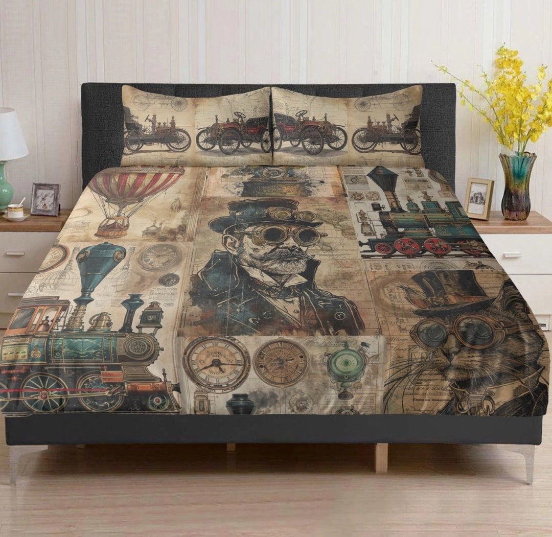 Steampunk Print Pattern Duvet Cover Bedding Set