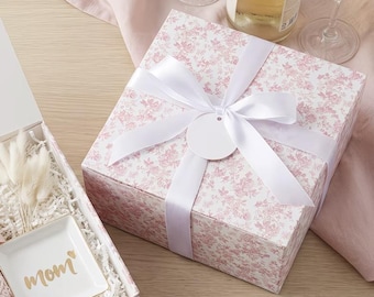 Toile Gift Boxes – Floral Party Favor Boxes with Ribbon & Tags Blue Pink Green