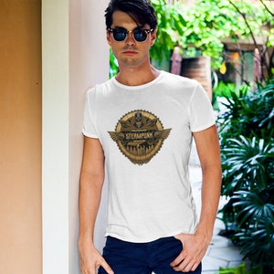 Steampunk  T-Shirt- Unisex Tshirt, Steam Punk Victorian era clock  steam powered invention machinery pipes steam engine book Jules Verne