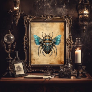 Steampunk Mechanical Beatle I Print -Clockwork Gears and Clocks Print- Archival Matte or Satin Finish Prints