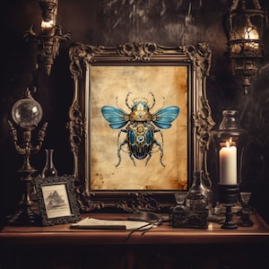 Steampunk Mechanical Beatle II Print -Clockwork Gears and Clocks Print- Archival Matte or Satin Finish Prints