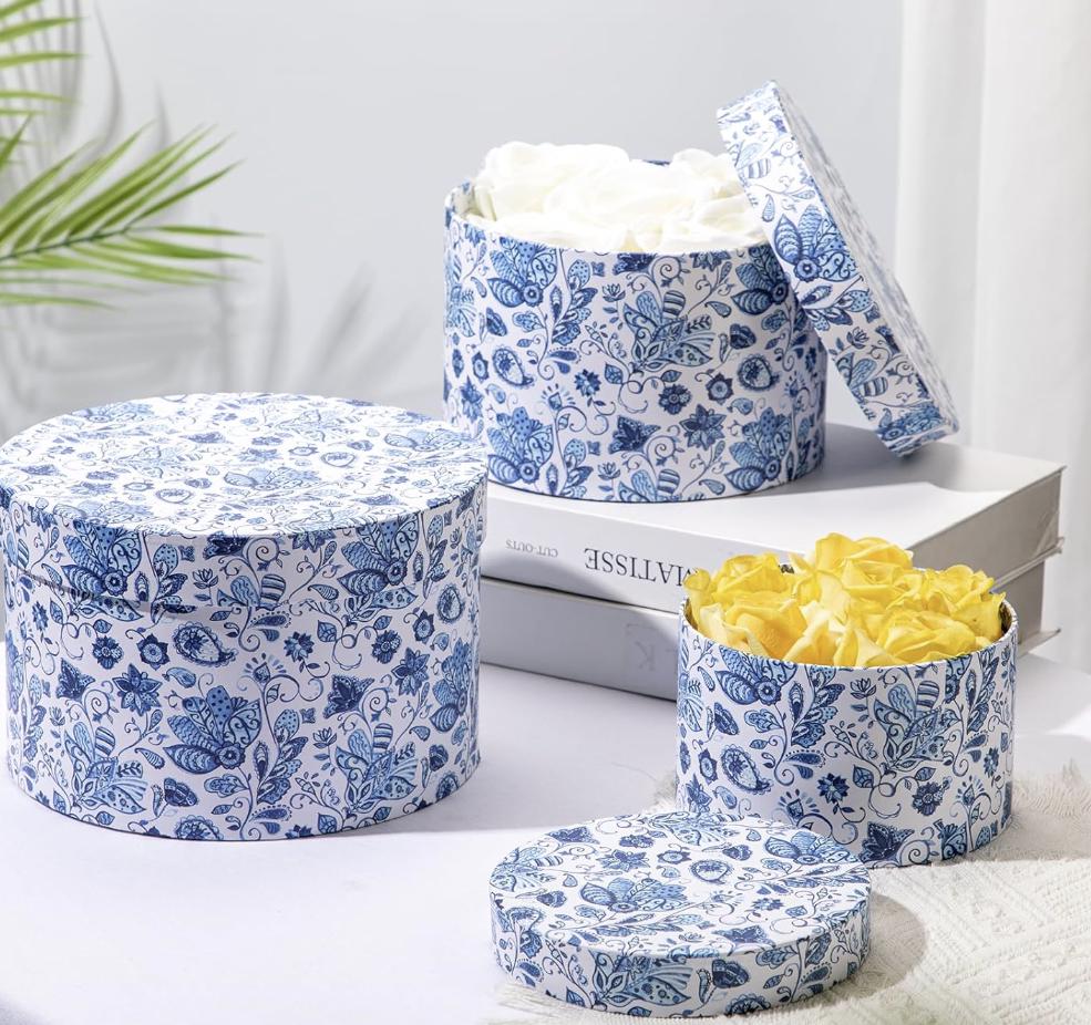 Round Toile Nesting Boxes, Colored Hat Boxes Gift Boxes with Lids - Cylinder Gift Boxes