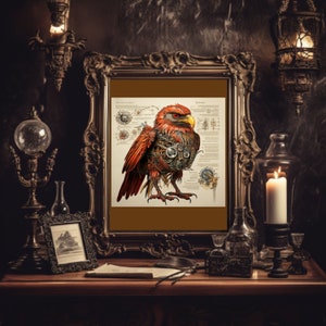 Steampunk Mechanical Eagle 1 Print -Clockwork Metal Body Bird Print- Archival Matte or Satin Finish Prints