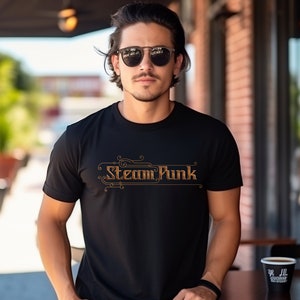 Steampunk  T-Shirt- Unisex Tshirt, Steam Punk Victorian era clock  steam powered invention machinery pipes steam engine book Jules Verne