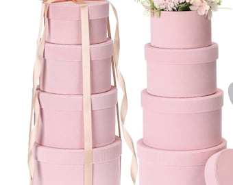 Velvet Round Nesting Boxes, Colored Hat Boxes Gift Boxes with Lids – Faux Velvet Cylinder Gift Boxes