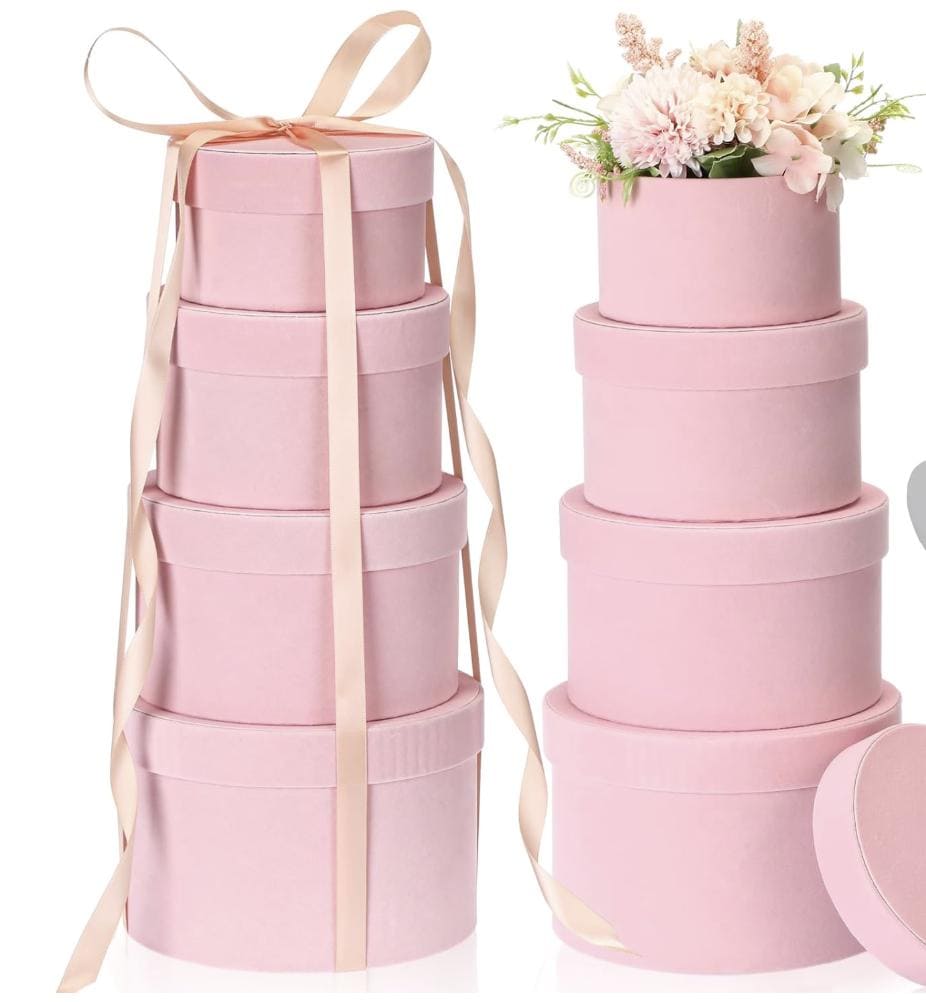 Velvet Round Nesting Boxes, Colored Hat Boxes Gift Boxes with Lids - Faux Velvet Cylinder Gift Boxes
