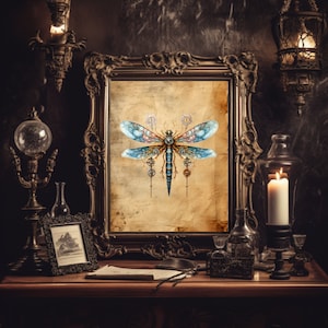 Steampunk Mechanical Dragonfly I Print -Clockwork Gears and Clocks Print- Archival Matte or Satin Finish Prints