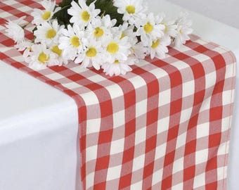 Gingham Plaid Polyester Runner, Elegant Gingham Plaid Table Runner Pattern for Events Blue Green Black Red