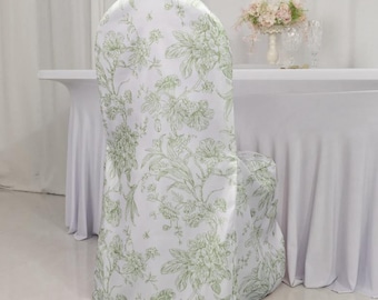 French Toile Polyester Chair Covers, Elegant Floral Pattern for Events Blue Green Black Purple Pink