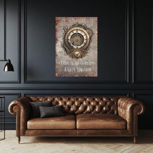Steampunk Time Is An Illusion Wall Art-Clockwork Gears and Clocks Print- Glicee Print or Canvas
