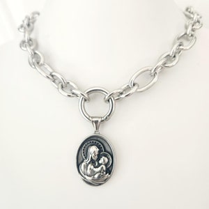 Jungfrau Maria Medaille Halskette, Edelstahl, Blessed Mother Halskette, katholische Frau Schmuck Geschenk,