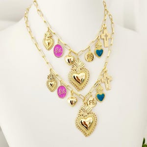 Gold Sacred Heart Necklace: Ex Voto Charm, Faith Jewelry