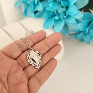 Dainty Silver Sacred Heart Necklace: Stainless Steel Ex Voto Catholic Jewelry