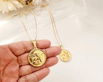 Cherubijnketting: cupidohanger, beschermengel, bedel, roestvrij staal, religieuze sieraden