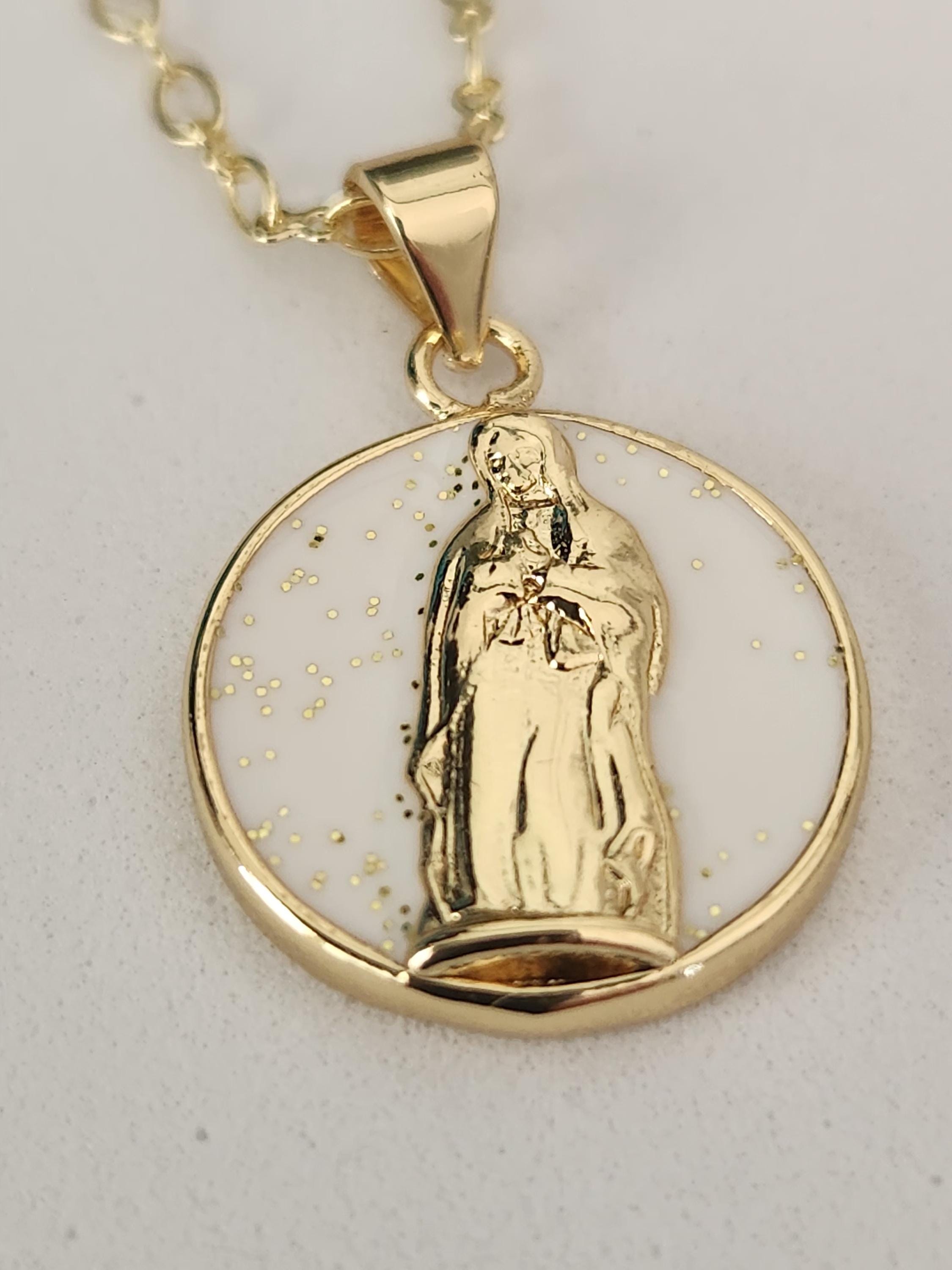 エナメルクロス＆聖母マリアネックレス：金メッキ、ミニマリスト 