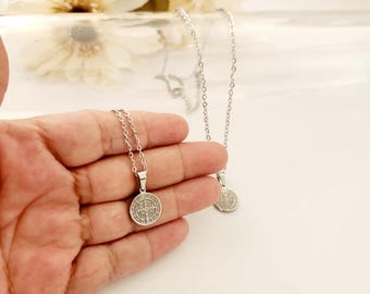 Saint Benedict Mini Medal Chain, Stainless Steel, Potection Necklace, Catholic  Medal , Gift for her   Gift Under 20,