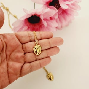 Gold Mini Sacred Heart Necklace: Ex Voto, Miracles , Minimalist Daily Wear, Mexican Catholic Jewelry